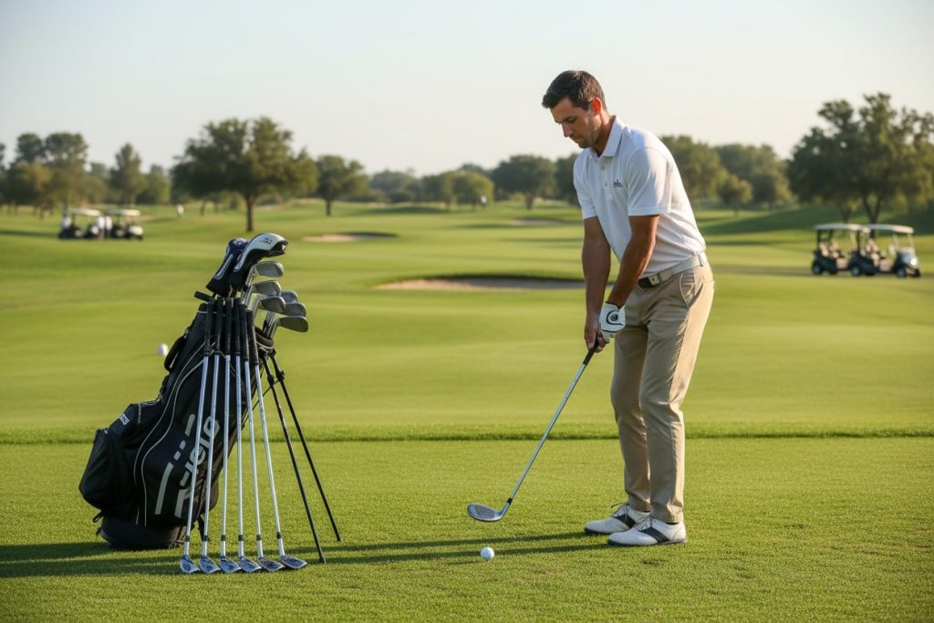 en mad der st r ved siden af sin golfbag 1