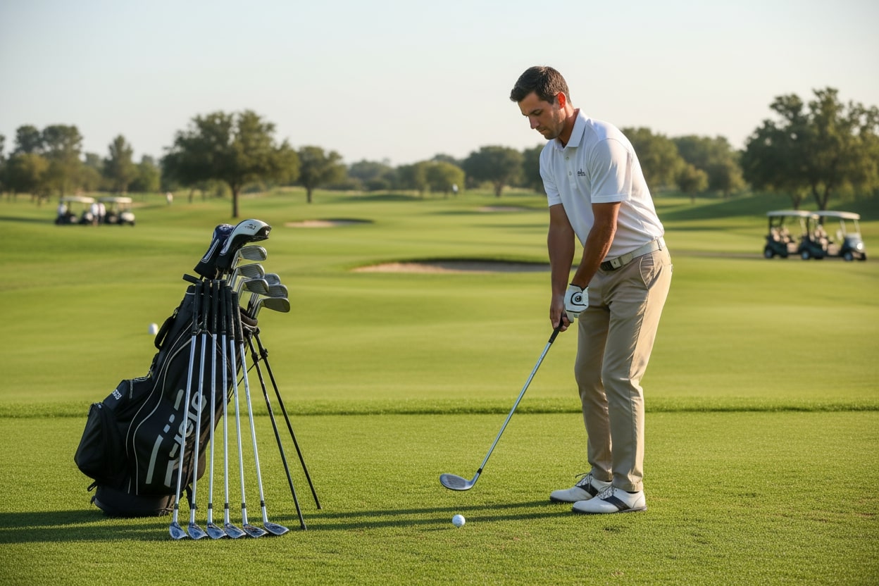 en mad der st r ved siden af sin golfbag 1