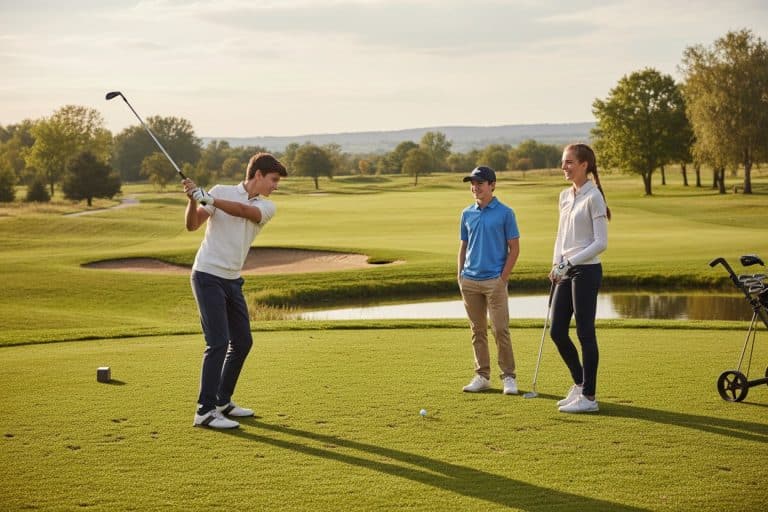 tre unge teenagere spiller golf sammen